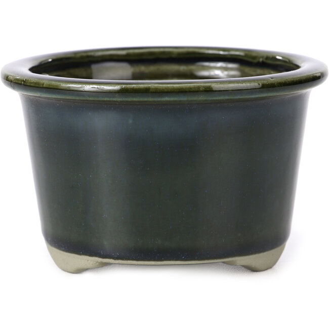 Round dark green to blue bonsai pot by Tosui - 113 x 113 x 72 mm