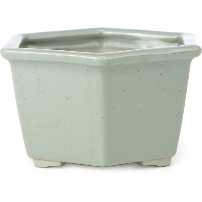 Zeshoekige bonsaipot lichtblauw met craquelé van Tosui - 125 x 106 x 68 mm