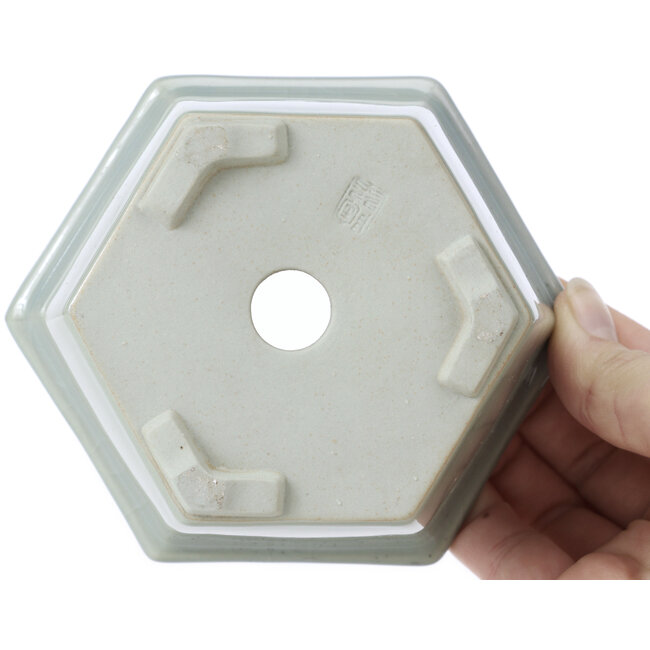 Hexagonal pale blue with craquelé bonsai pot by Tosui - 125 x 106 x 68 mm