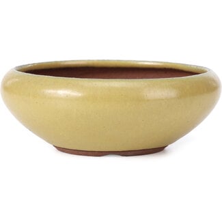  Eimei ( Yozan kiln) 128 mm round yellow bonsai pot by Yozan, Tokoname, Japan