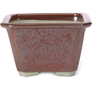 Tosui 110 mm square red brown bonsai pot by Tosui, Japan