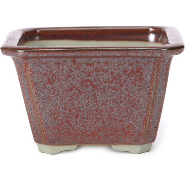 Square red brown bonsai pot by Tosui - 110 x 110 x 70 mm