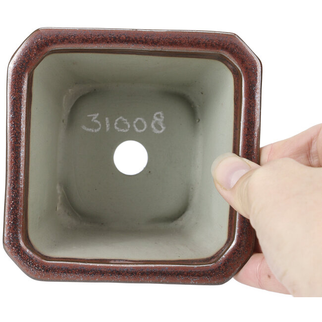Square red brown bonsai pot by Tosui - 110 x 110 x 70 mm