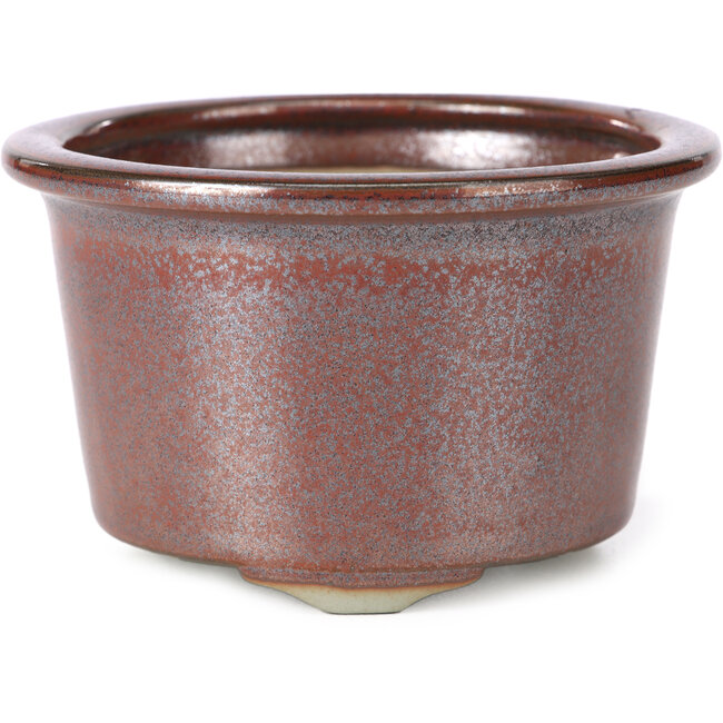 Round red bonsai pot by Tosui - 113 x 113 x 72 mm