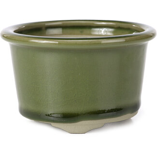  Tosui 113 mm round green bonsai pot by Tosui, Japan