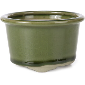 Tosui 113 mm round green bonsai pot by Tosui, Japan