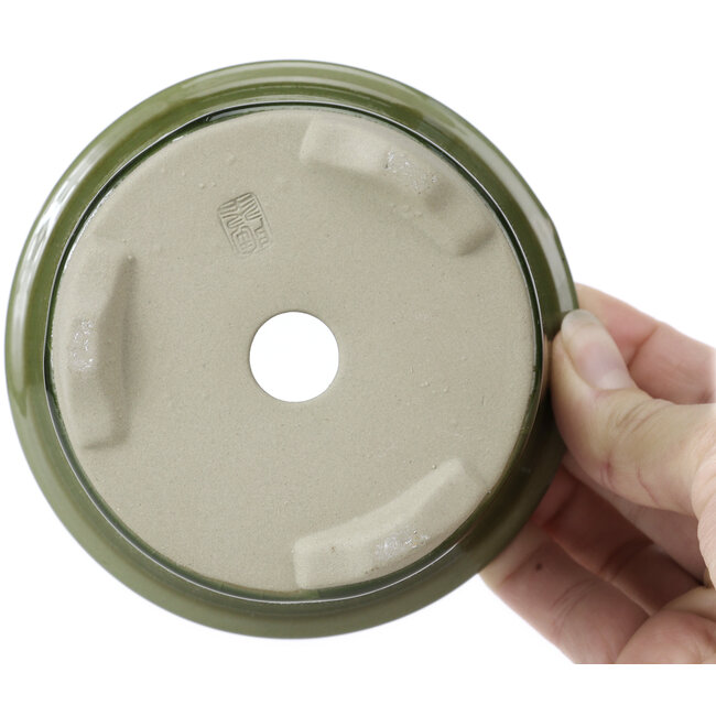 Round green bonsai pot by Tosui - 113 x 113 x 72 mm