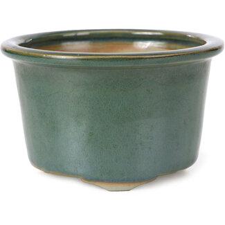 Tosui 113 mm round ocean green bonsai pot by Tosui, Japan