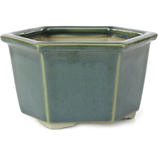  Tosui 125 mm hexagonal ocean green bonsai pot by Tosui, Japan