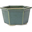 Hexagonal ocean green bonsai pot by Tosui - 125 x 106 x 68 mm