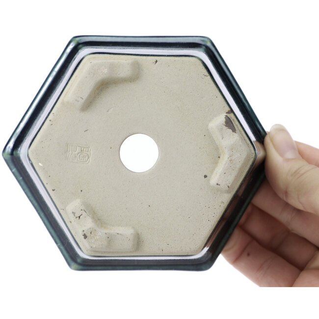 Hexagonal blue bonsai pot by Tosui - 125 x 106 x 68 mm