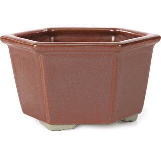  Tosui 125 mm hexagonal red bonsai pot by Tosui, Japan