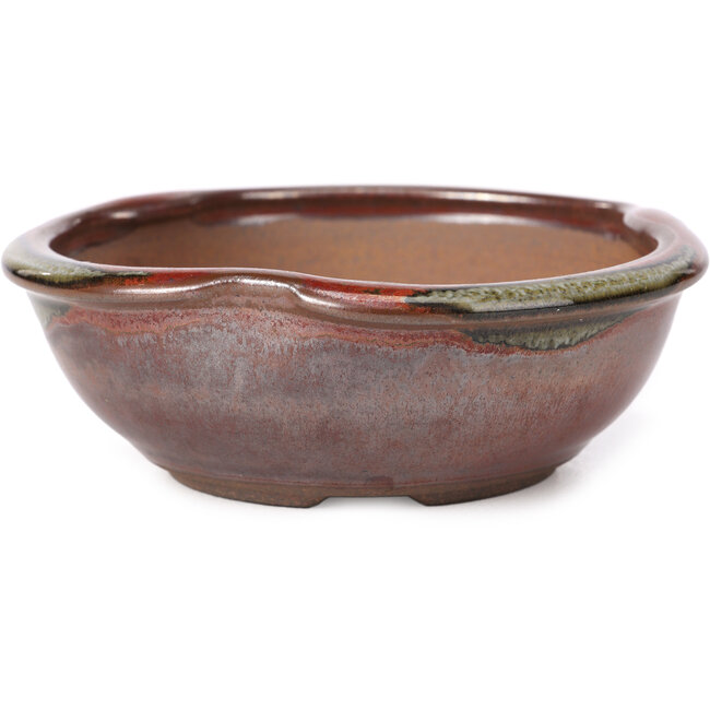 Ronde rode en bruine bonsaipot van Koishiwara - 127 x 123 x 44 mm