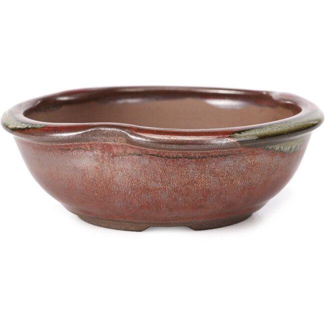 Maceta de bonsái redonda roja y marrón de Koishiwara - 127 x 123 x 44 mm