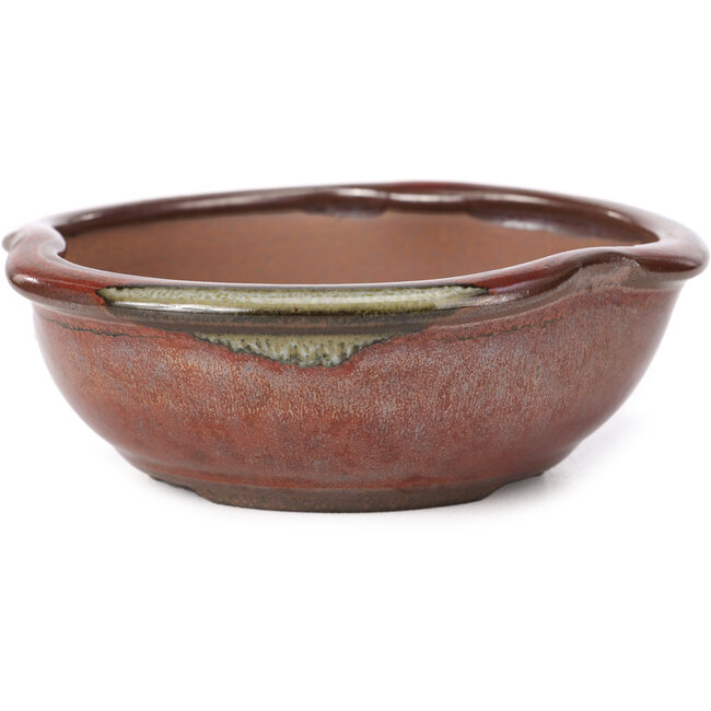 Ronde rode en bruine bonsaipot van Koishiwara - 127 x 123 x 44 mm