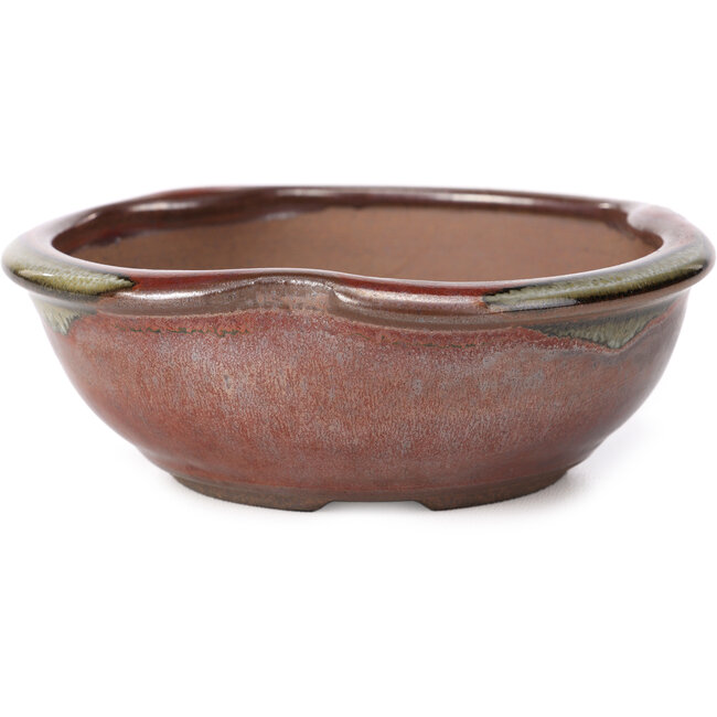 Pot à bonsaï rond rouge et marron par Koishiwara - 127 x 123 x 44 mm