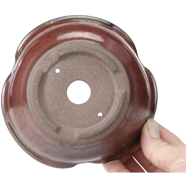 Ronde rode en bruine bonsaipot van Koishiwara - 127 x 123 x 44 mm