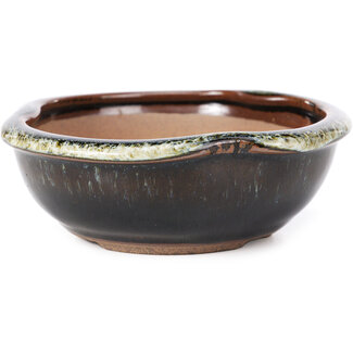 Koishiwara 127 mm round black brown with white spots bonsai pot by Koishiwara, Japan