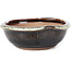 Vaso bonsai rotondo marrone nero con macchie bianche di Koishiwara - 127 x 123 x 44 mm