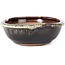 Round black brown with white spots bonsai pot by Koishiwara - 127 x 123 x 44 mm