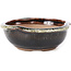 Vaso bonsai rotondo marrone nero con macchie bianche di Koishiwara - 127 x 123 x 44 mm