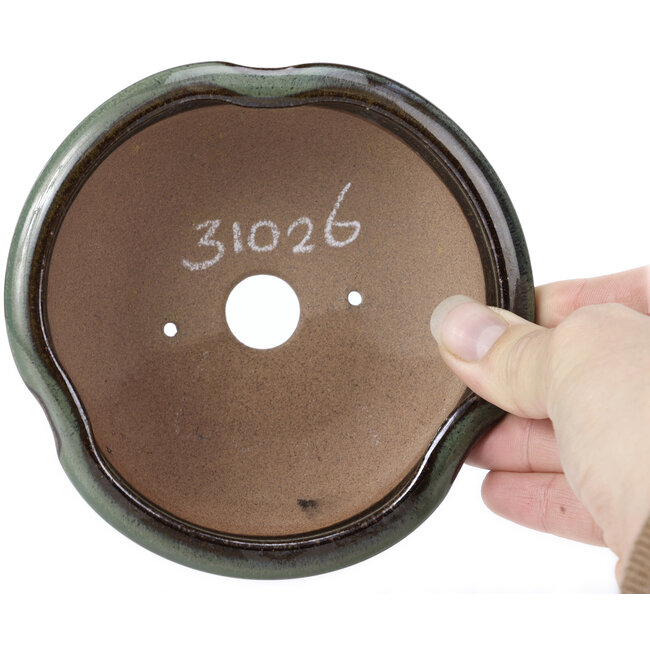 Pot à bonsaï rond vert par Koishiwara - 127 x 123 x 44 mm