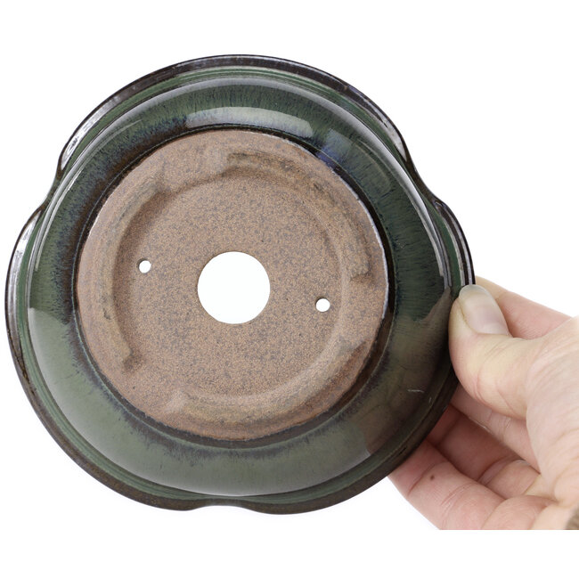 Pot à bonsaï rond vert par Koishiwara - 127 x 123 x 44 mm