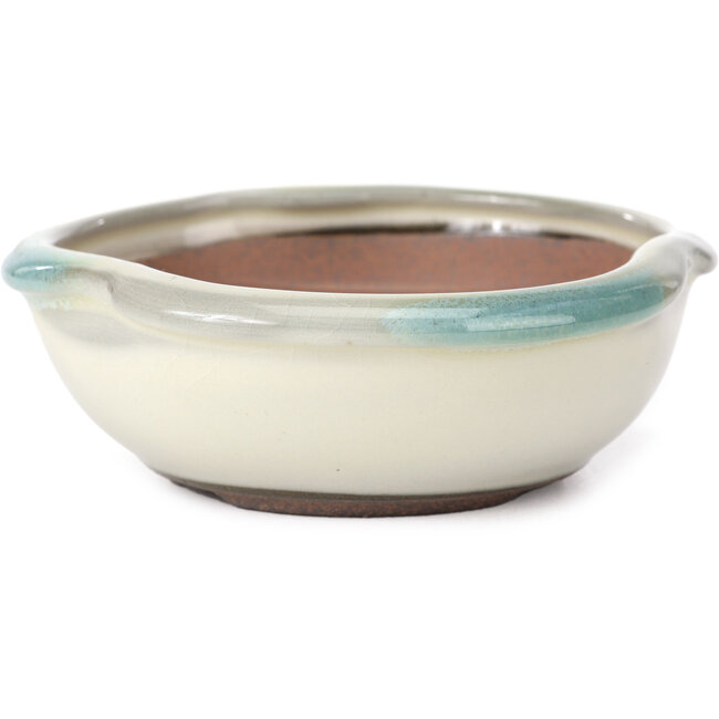 Pot à bonsaï rond blanc avec taches bleues par Koishiwara - 127 x 123 x 44 mm