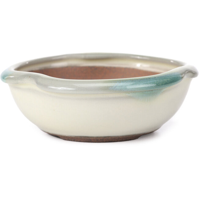 Pot à bonsaï rond blanc avec taches bleues par Koishiwara - 127 x 123 x 44 mm