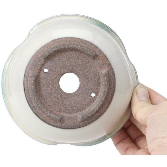 Pot à bonsaï rond blanc avec taches bleues par Koishiwara - 127 x 123 x 44 mm