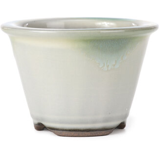 Koishiwara 105 mm round white with green blue stains bonsai pot by Koishiwara, Japan