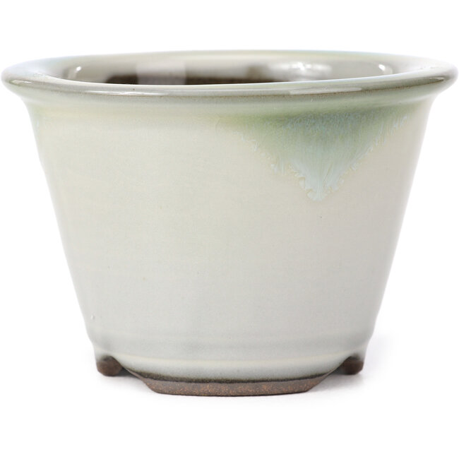Pot à bonsaï rond blanc taches bleu vert par Koishiwara - 105 x 105 x 72 mm