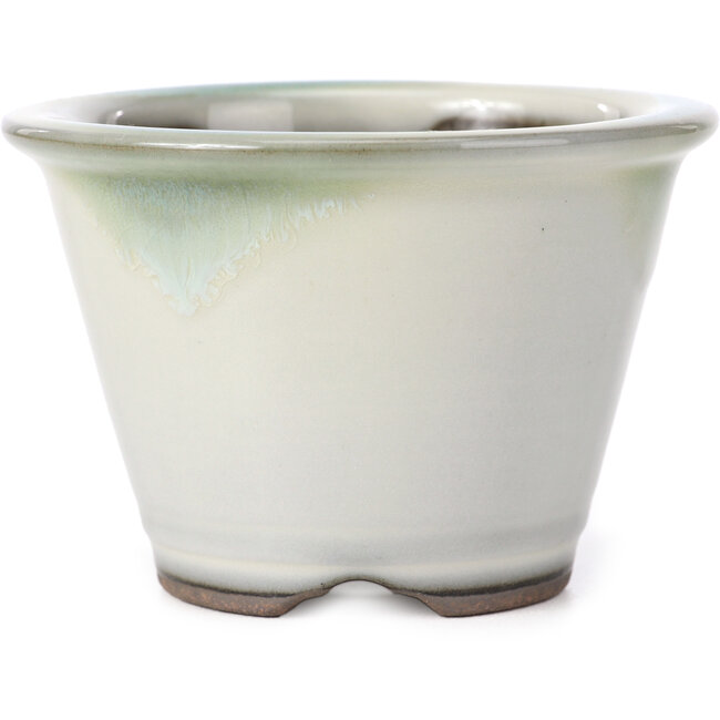 Pot à bonsaï rond blanc taches bleu vert par Koishiwara - 105 x 105 x 72 mm