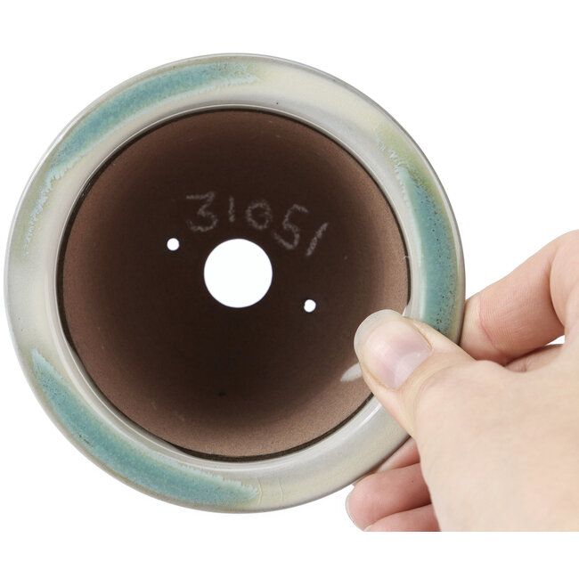 Pot à bonsaï rond blanc taches bleu vert par Koishiwara - 105 x 105 x 72 mm