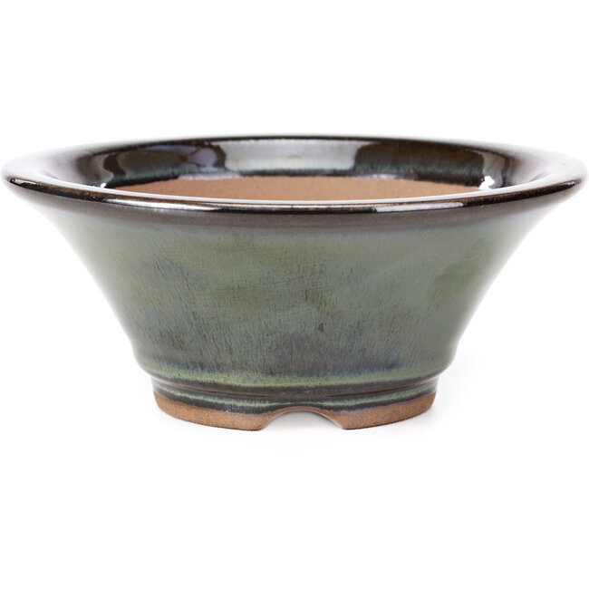 Runde grüne Bonsaischale von Koishiwara - 152 x 152 x 62 mm