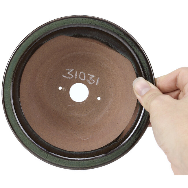 Runde grüne Bonsaischale von Koishiwara - 152 x 152 x 62 mm