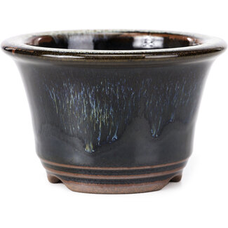 Koishiwara 118 mm ronde zwartbruin met witte stippen bonsai pot van Koishiwara, Japan