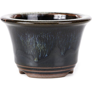 Koishiwara Pot à bonsaï rond brun noir 118 mm avec taches blanches par Koishiwara, Japon