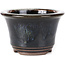 Vaso bonsai rotondo marrone nero con macchie bianche di Koishiwara - 118 x 118 x 78 mm