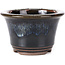 Vaso bonsai rotondo marrone nero con macchie bianche di Koishiwara - 118 x 118 x 78 mm