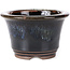 Vaso bonsai rotondo marrone nero con macchie bianche di Koishiwara - 118 x 118 x 78 mm