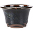Round black brown with white spots bonsai pot by Koishiwara - 118 x 118 x 78 mm