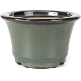 Koishiwara 118 mm round green bonsai pot by Koishiwara, Japan