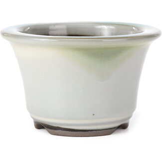 Koishiwara 118 mm round white with blue spots bonsai pot by Koishiwara, Japan