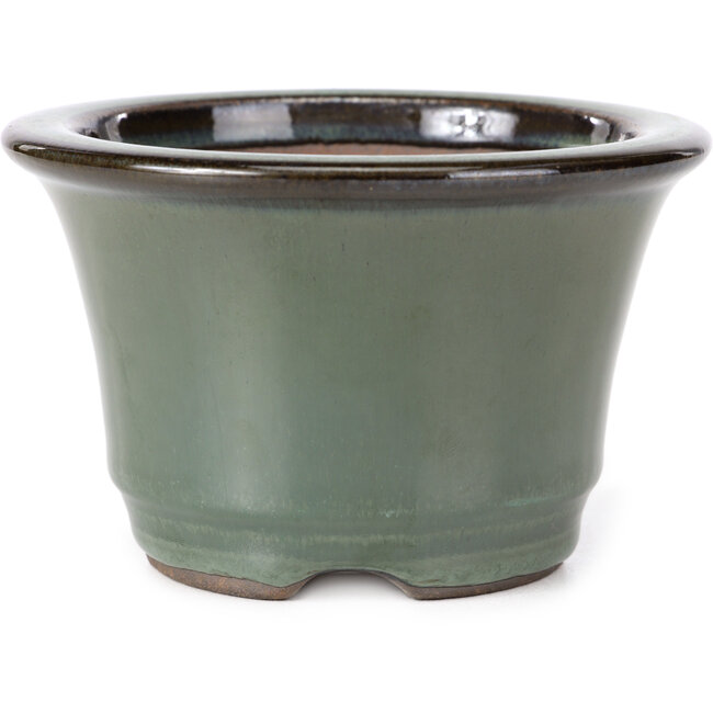 Round green bonsai pot by Koishiwara - 118 x 118 x 78 mm