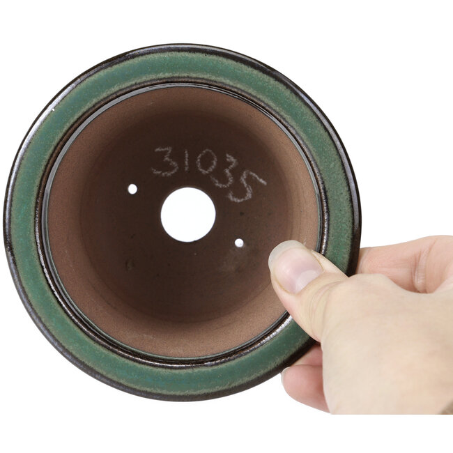 Pot à bonsaï rond vert par Koishiwara - 118 x 118 x 78 mm