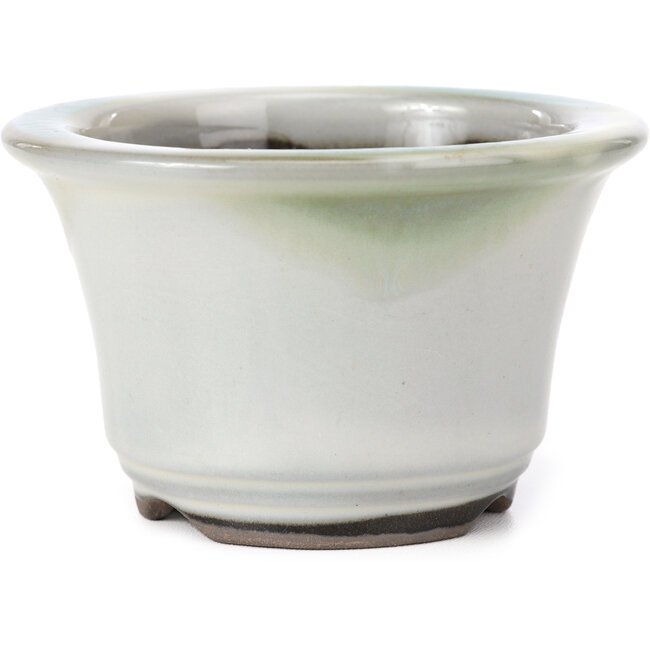 Vaso bonsai tondo bianco con macchie blu di Koishiwara - 118 x 118 x 78 mm
