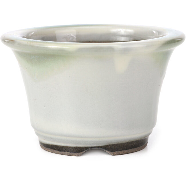 Pot à bonsaï rond blanc à pois bleus par Koishiwara - 118 x 118 x 78 mm