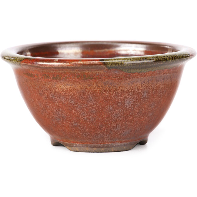 Round red and brown bonsai pot by Koishiwara - 112 x 112 x 56 mm