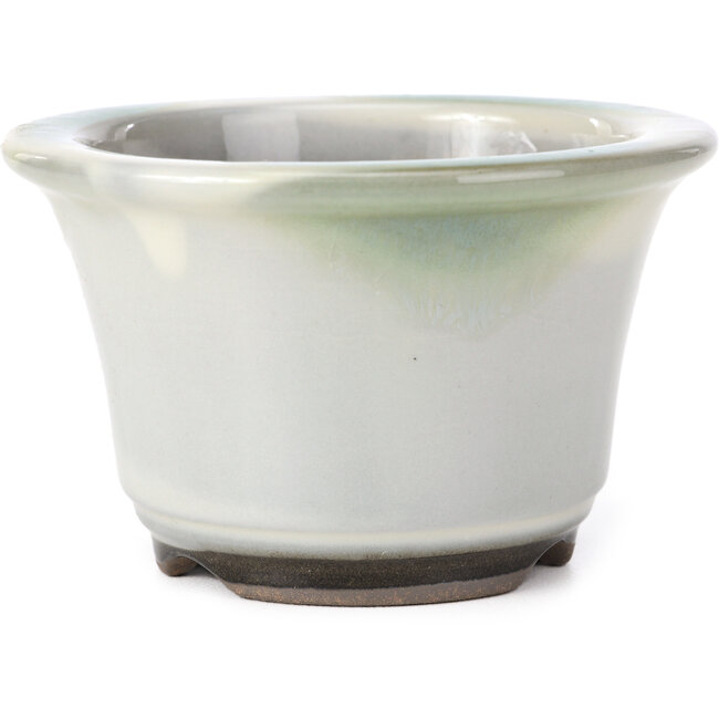 Round white with blue spots bonsai pot by Koishiwara - 118 x 118 x 78 mm